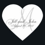 Adesivo Coração Monograma Nomes Data Casamento Vinhetas de Selagem<br><div class="desc">Monogramas Stickers by Elke Clarke ©2008-11 Mais designs disponíveis em WhiteWhimsicalWedding.com. Personalize com suas informações e cores. Use para selar envelopes nos convites para o casamento, adesivos para o casamento ou etiquetas de caixa de bolo ou até etiquetas de garrafa de vinho. Escolha entre várias formas adesivas de excelente também....</div>