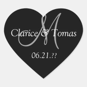 Adesivo Coração Monograma Personalizado de Corações de Casamento