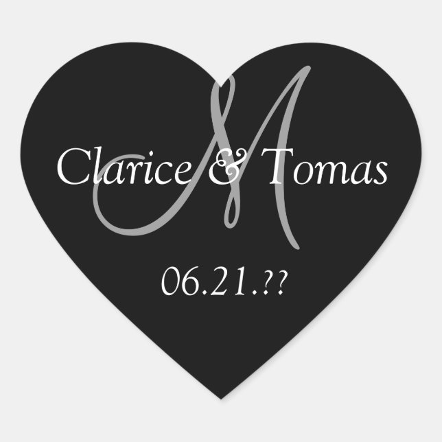 Adesivo Coração Monograma Personalizado de Corações de Casamento (Frente)