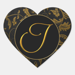 Adesivo Coração Monograma selo Dourado e preto mim do casamento