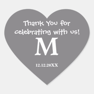 Adesivo Coração Monograma Sticker:Cinza de aço