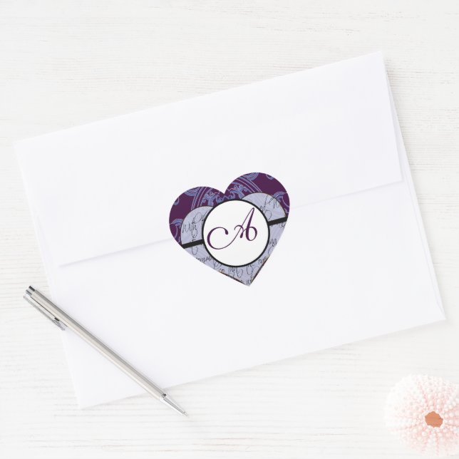 Adesivo Coração Monograma Wedding Vow Heart (Envelope)