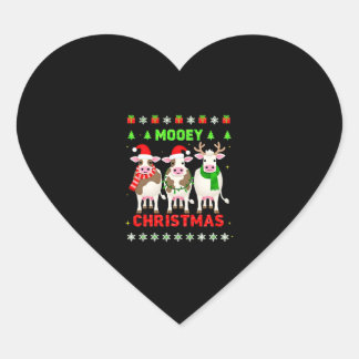 Adesivo Coração Mooey Christmas Cow Christmas Ugly Sweater Pajama 