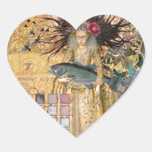 Adesivo Coração Mulher Peixes Vintage Gótico Clássico