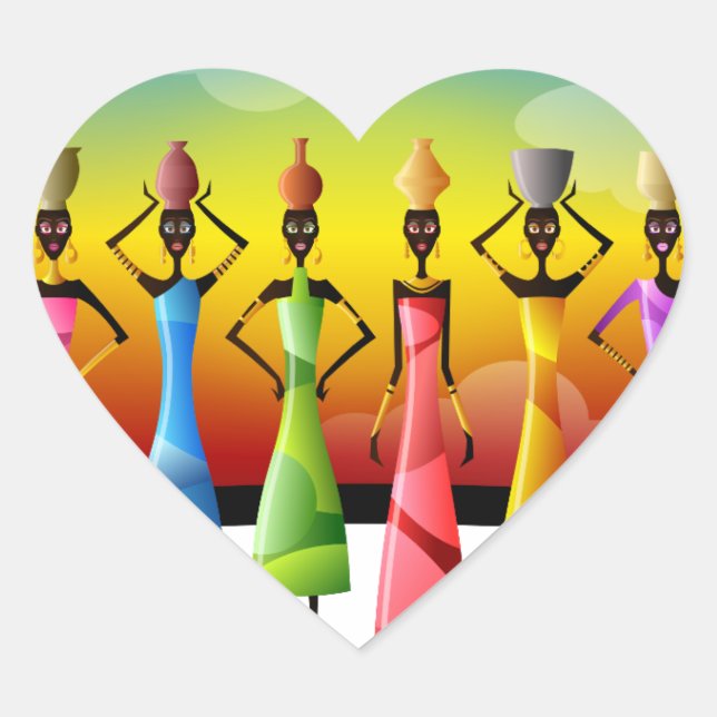 Adesivo Coração Mulheres Africanas com Potéria na cabeça (Frente)