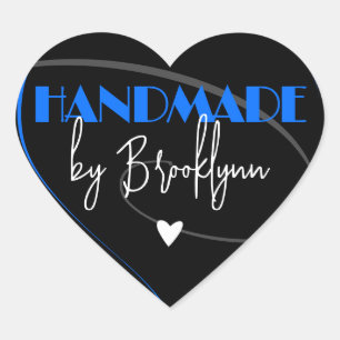 Adesivo Coração Na moda Bright Blue Handmade made with Love Heart
