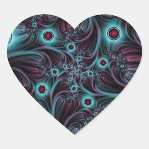 Adesivo Coração Na Profundidade da Arte Fractal Abstrato Azul Cor-