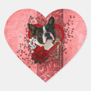 Adesivo Coração Namorados - chave a meu coração - Boston Terrier