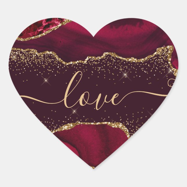Adesivo Coração Namorados de Agitação Dourada e Vermelha e Faux (Frente)