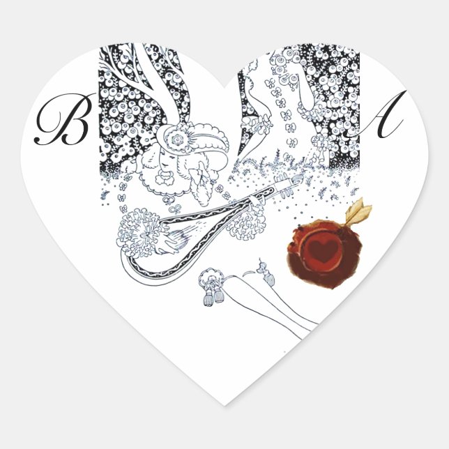 ADESIVO CORAÇÃO NAMORADOS ROMÂNTICO AMAVA MONOGRAMA DE SEAL VERMEL (Frente)