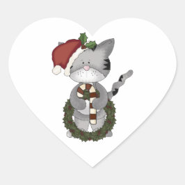 Adesivo Coração Natal Cat Papai Noel