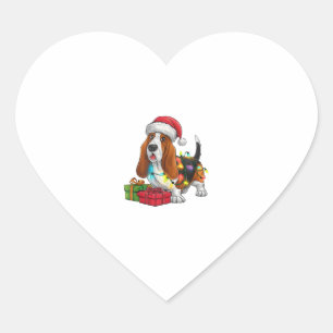 Adesivo Coração Natal do Cachorro do Cachorro do Basset Santa Houn