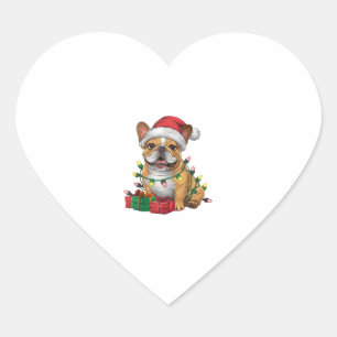 Adesivo Coração Natal do Cachorro Francês Santa Hat - Luz do Natal