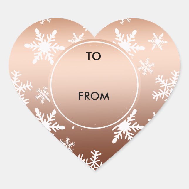 Adesivo Coração Natal Dourado com flocos de neve brancos (Frente)