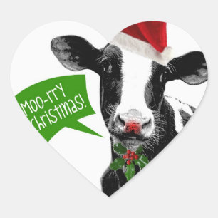 Adesivo Coração Natal rry do MOO! Vaca engraçada do feriado no