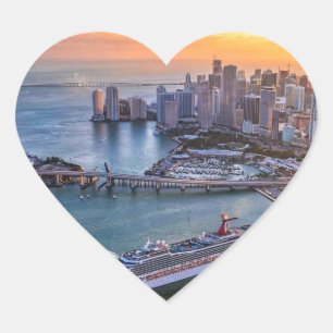 Adesivo Coração Navio de Cruzeiro do Pôr do Sol de Miami & Paisage