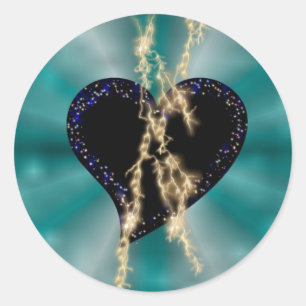 Adesivo Coração Negro com Flasch e Estrelas no Arco-íris