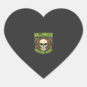 Adesivo Coração Noite de Caça de Halloween Desenho Vetorial Caveir