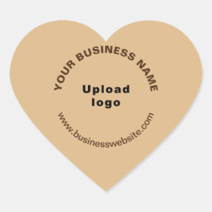 Adesivo Coração Nome da Empresa, Logotipo e Site em Marrom Claro