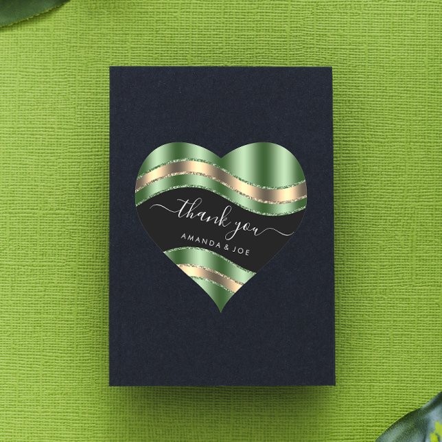 Adesivo Coração Nome do obrigado Sweet 16th Bridal Black Dourado W (Thank Name Sweet 16th Bridal Black Gold Woodland Heart Sticker)