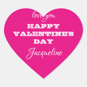 Adesivo Coração Nome do Script do dia de os namorados Cor-de-Rosa 