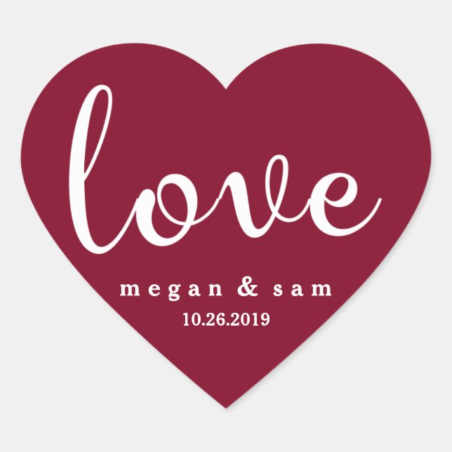 Adesivo Coração Nome e Data do Amor Vermelho (Frente)