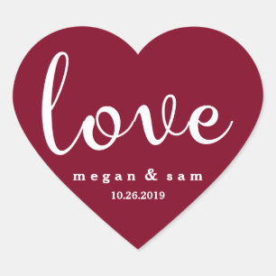 Adesivo Coração Nome e data vermelhos do amor