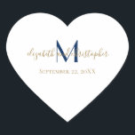 Adesivo Coração Nome Monograma Iniciais Casamento Dourado Azul<br><div class="desc">Monograma desses adesivos de casamento com seus nomes,  sobrenome inicial e sua data de casamento. Os monogramas são azul e ouro.</div>