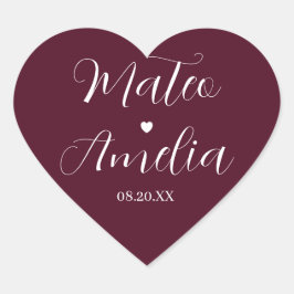 Adesivo Coração Nomes de Noiva e Noivo em Caligrafia em