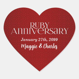 Adesivo Coração Nomes dos Annivedores de Casamento Ruby