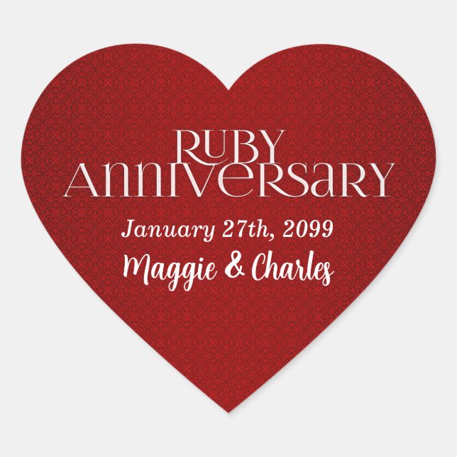 Adesivo Coração Nomes dos Annivedores de Casamento Ruby (Frente)