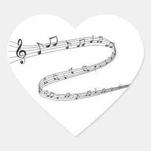 Adesivo Coração Notas da música em linhas Curvy