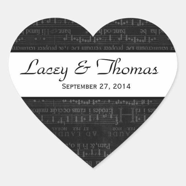 Adesivo Coração Notas de Música Branca e Negra do Casamento Damask (Frente)