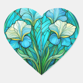 Adesivo Coração Nouveau Vidro Estampado, Arte Floral Teal Azul Ele