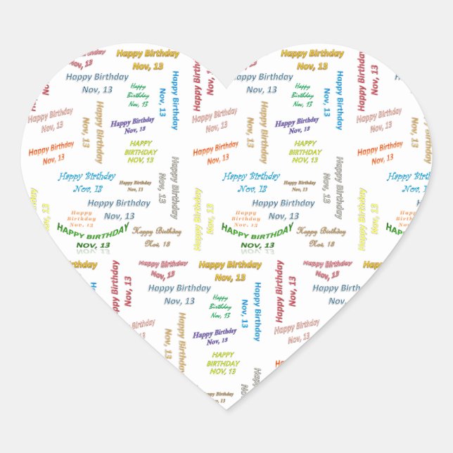 Adesivo Coração Novembro, 13 Birthday Sticker (Frente)