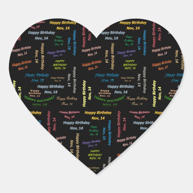 Adesivo Coração Novembro, 14 Birthday Sticker (Frente)
