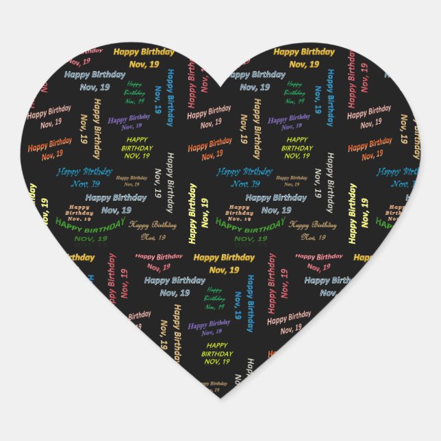 Adesivo Coração Novembro, 19 Birthday Sticker (Frente)