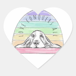 Adesivo Coração o amor conquista tudo cachorro arco-íris basset ho