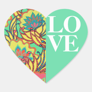 Adesivo Coração O caribe colore o AMOR floral de Boho