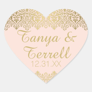 Adesivo Coração O envelope do casamento sela o laço dourado do