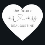 Adesivo Coração O futuro Sr. e Sra. Heart Wedding Sticker<br><div class="desc">Personalize seus adesivos cardíacos com seu sobrenome dentro de um design limpo e moderno. Use adesivos para o seu casamento ou chá de panela.</div>