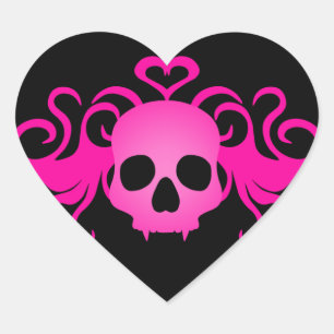 Adesivo Coração O gótico cor-de-rosa feminino fanged o crânio do