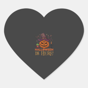 Adesivo Coração O Halloween Chegou Abóbora Chapéu de Bruxa Caldeir