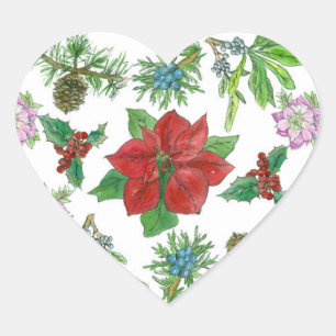 Adesivo Coração O Natal vermelho da poinsétia planta botânico