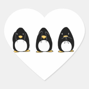 Adesivo Coração O pinguim bonito vê que para falar não ouça nen