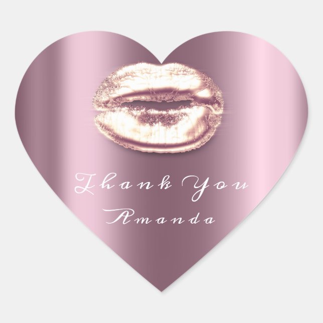 Adesivo Coração Obrigado 16 Rosa Roxo-Maquiagem Roxo-Dourada Beijo (Frente)