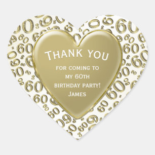 Adesivo Coração Obrigado - 60º Padrão Numérico Dourado e Branco