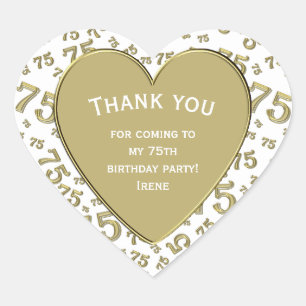 Adesivo Coração Obrigado: 75º Padrão de Número Dourado/Branco d