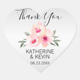 Adesivo Coração Obrigado Casamento de Cinzas de Cinza Rosa Floral