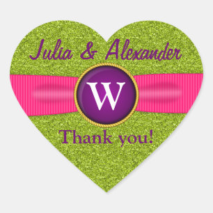 Adesivo Coração Obrigado Faux Ribbon Jewel Green Glitter Heart